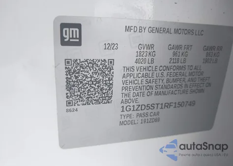 2024 Chevrolet Malibu Fwd 1Lt из США, поврежденный, VIN 1G1ZD5ST1RF150749